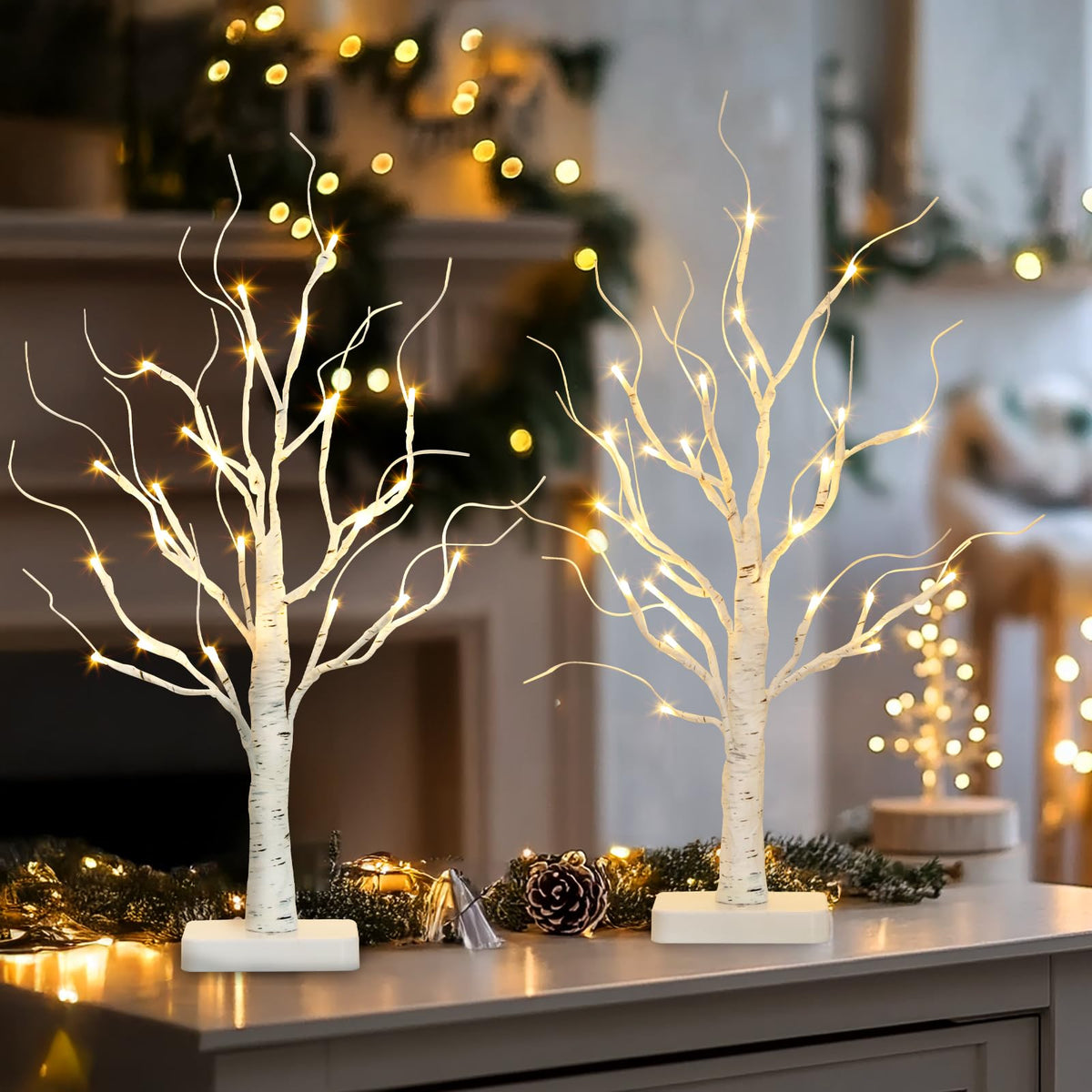 Lighted Birch Tree 2 Pack with 24 LED Battery Powered Timer Y38613