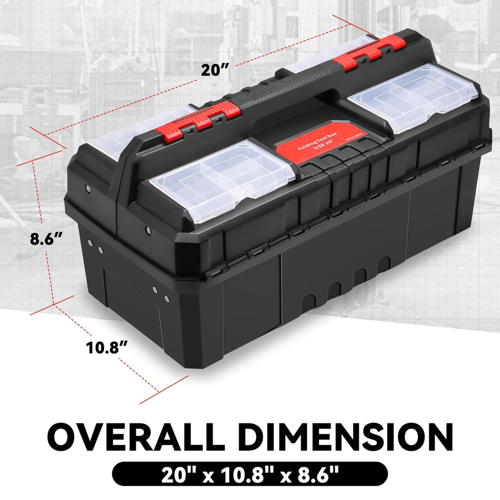 Foldable 2-layer Tool Box with Non-Slip Handle Tray Storage, Red I897