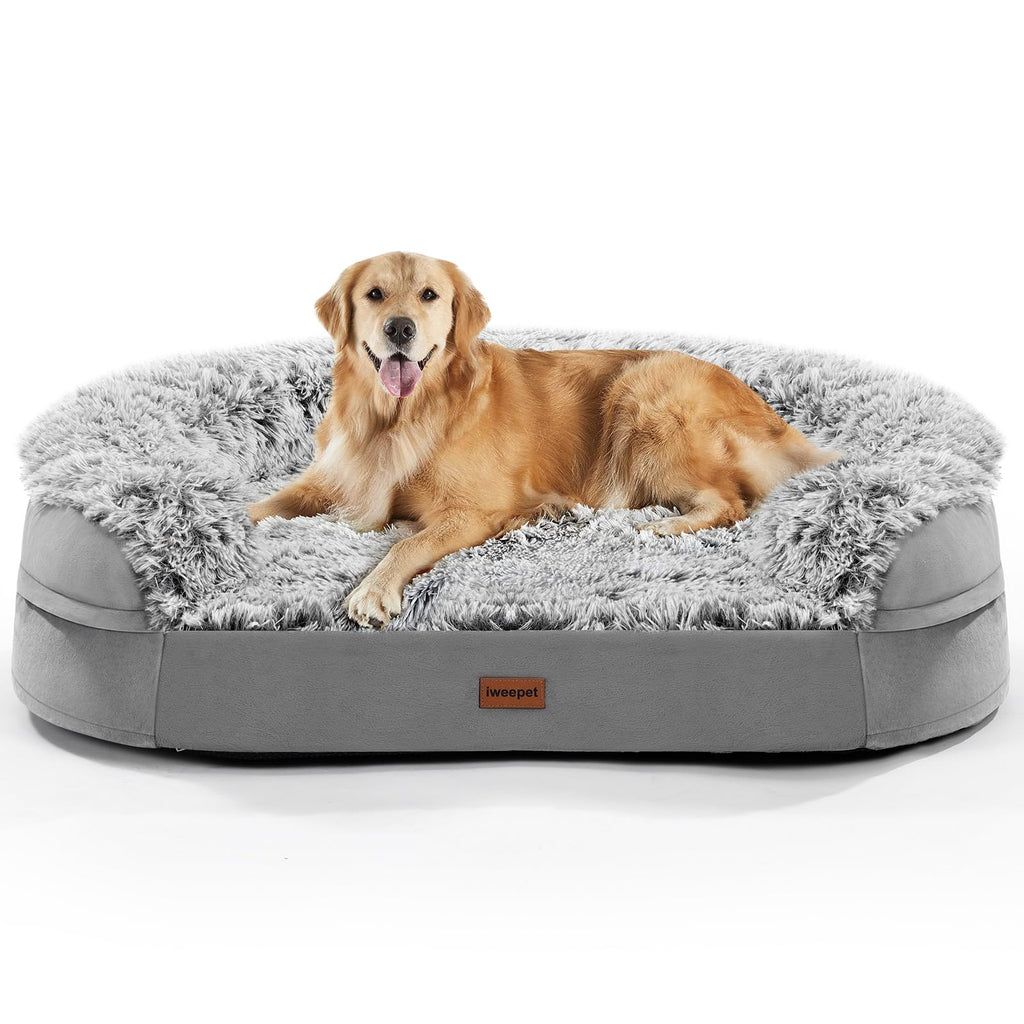 Fluffy Orthopedic Dog Bed with Washable Plush Cover, Grey O41159