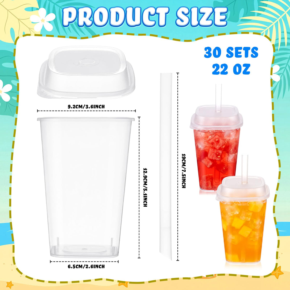 30 Pack 22 oz Clear Plastic Cups with Lids & Straws N92537