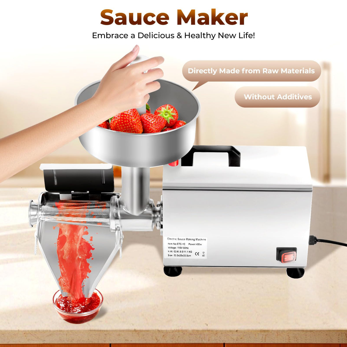 450W Electric Food Strainer with Filter and Trough U1900
