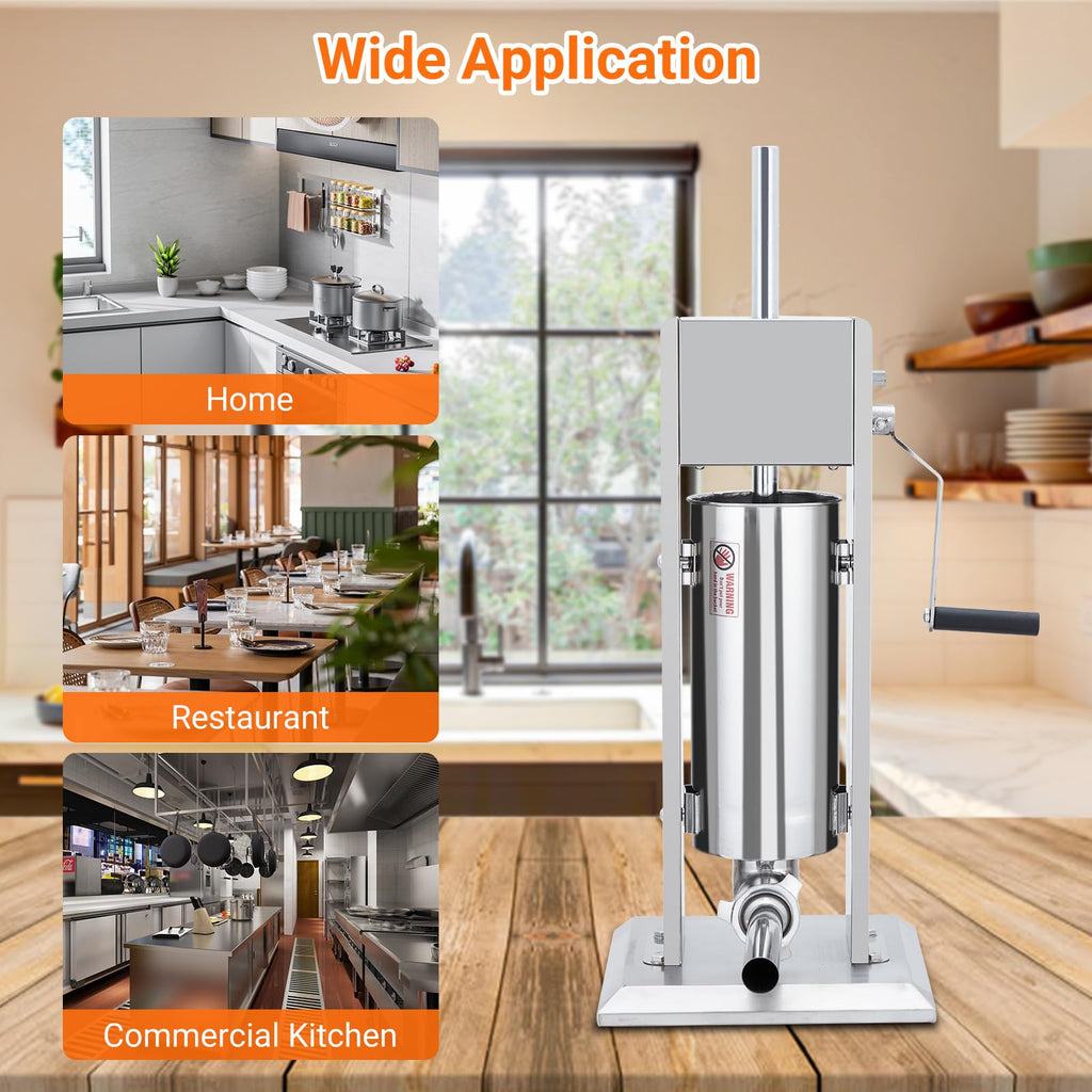 Manual Stainless Steel Sausage Stuffer with 5 Stuffing Tubes S979
