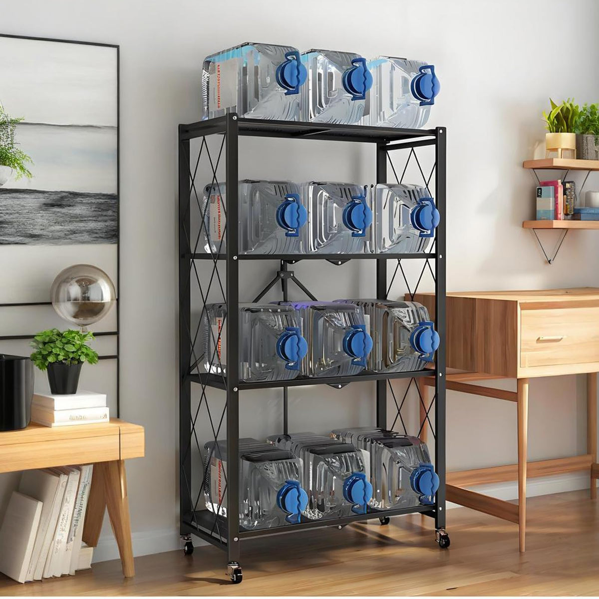 Metal Shelves, 4-Tier Foldable Shelving Unit with Wheels A65975