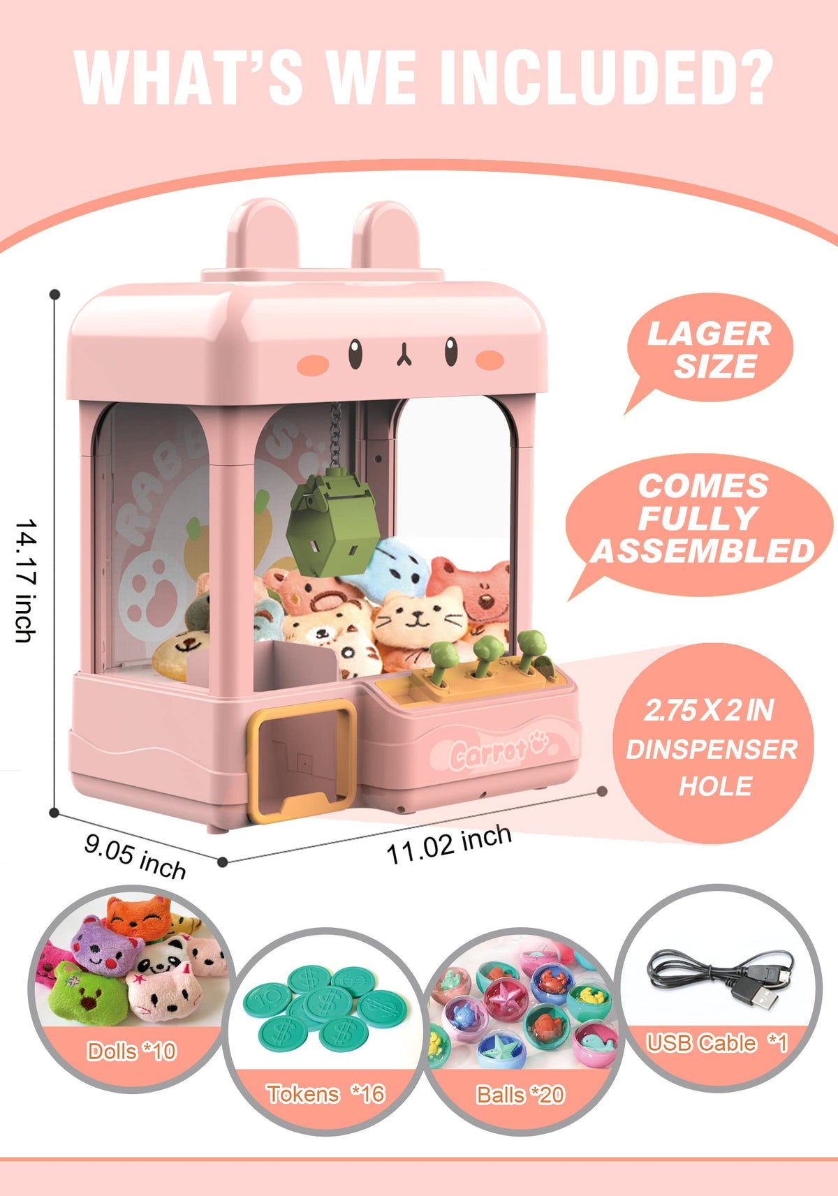 Large Claw Machine with Prizes, Adjustable Sound & Light, Mini Vending Machine, Electronic Arcade Crane Game, Candy Dispenser Toy L595488