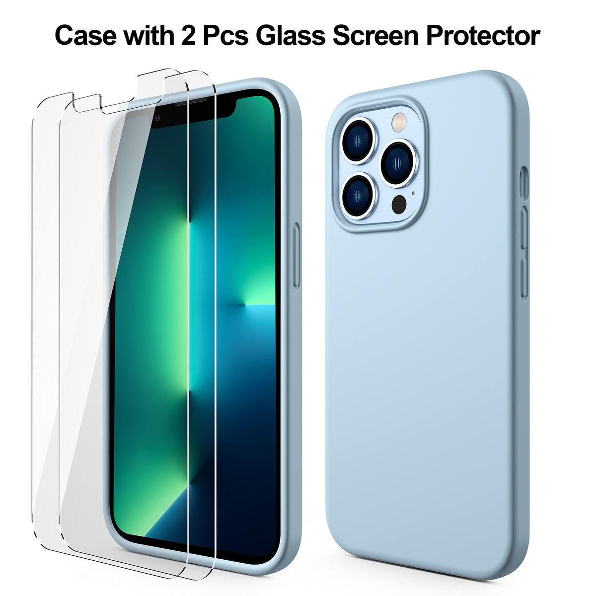 Light Blue Silicone Case with Glass Screen Protectors Q23821