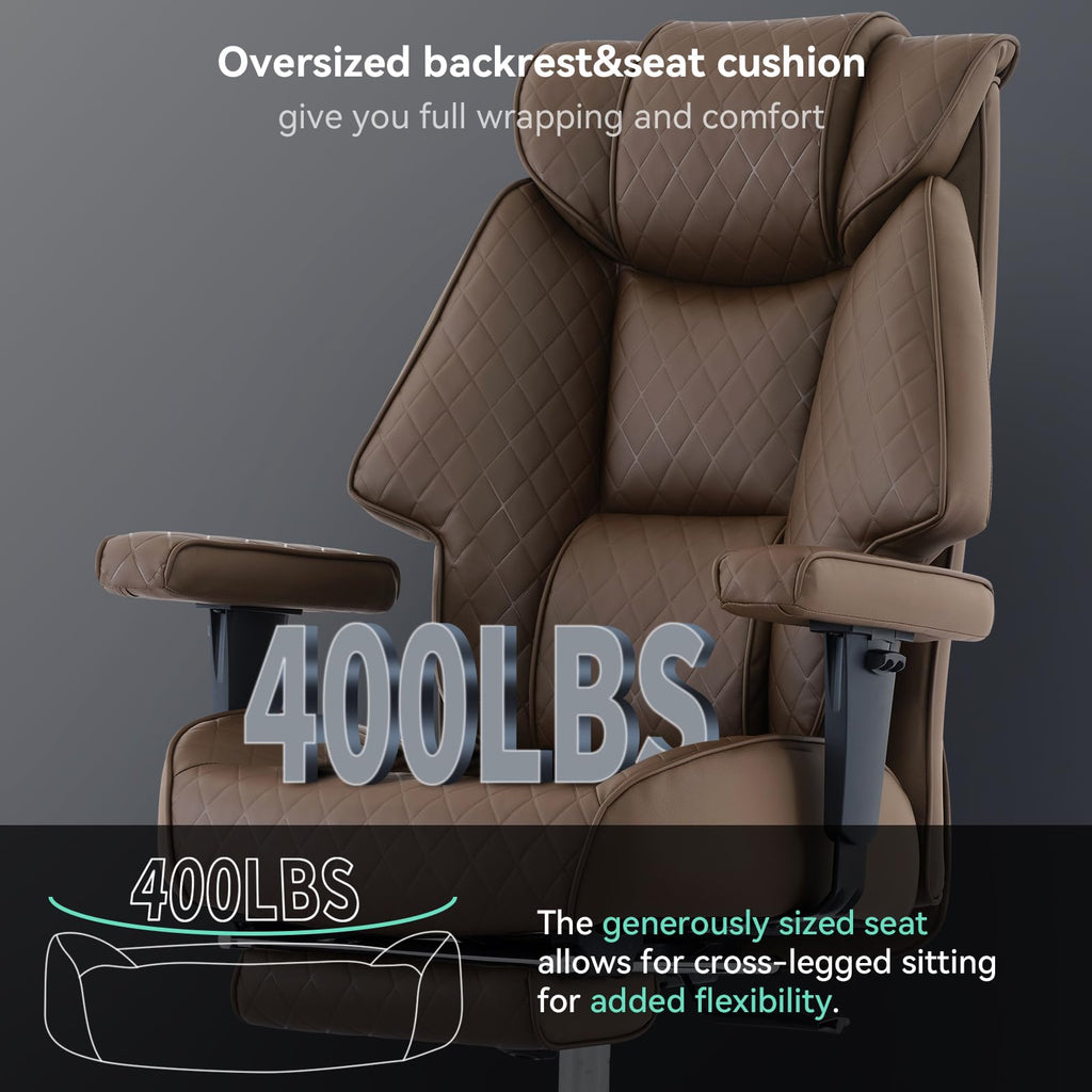 Big and Tall Office Chair with Footrest, PU Leather High Back Executive Chair 400lbs, Ergonomic Computer Chair Lumbar Support (Brown) U73488