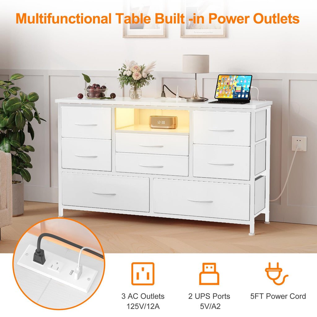 8 Drawer LED TV Stand Dresser with Charging Station N639946