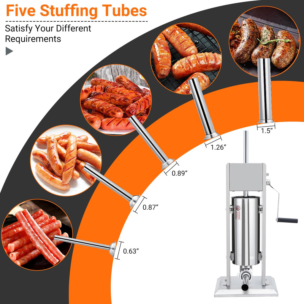 Manual Stainless Steel Sausage Stuffer with 5 Stuffing Tubes S979
