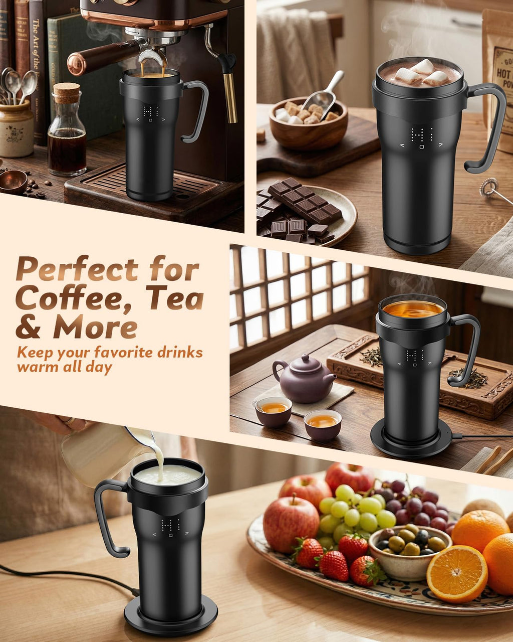 16oz Temperature Control Rechargeable Heated Mug U33988