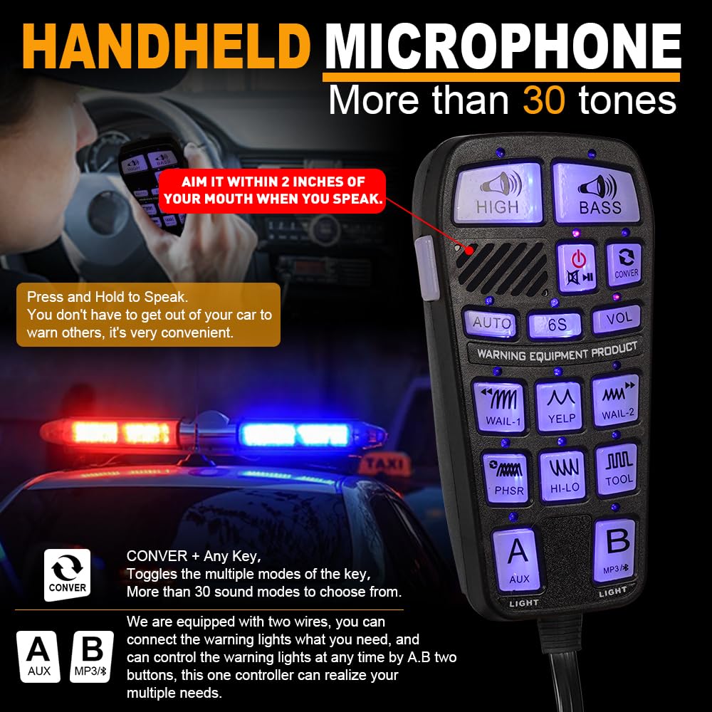 250W Multi-Tones Slim PA Siren Speaker with Handheld Controller & Mic S9320