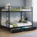 Black Twin Over Twin Metal Bunk Bed with LED Lights, USB Charging Station, 2 Drawers, Guard Rails & Ladder Z61192