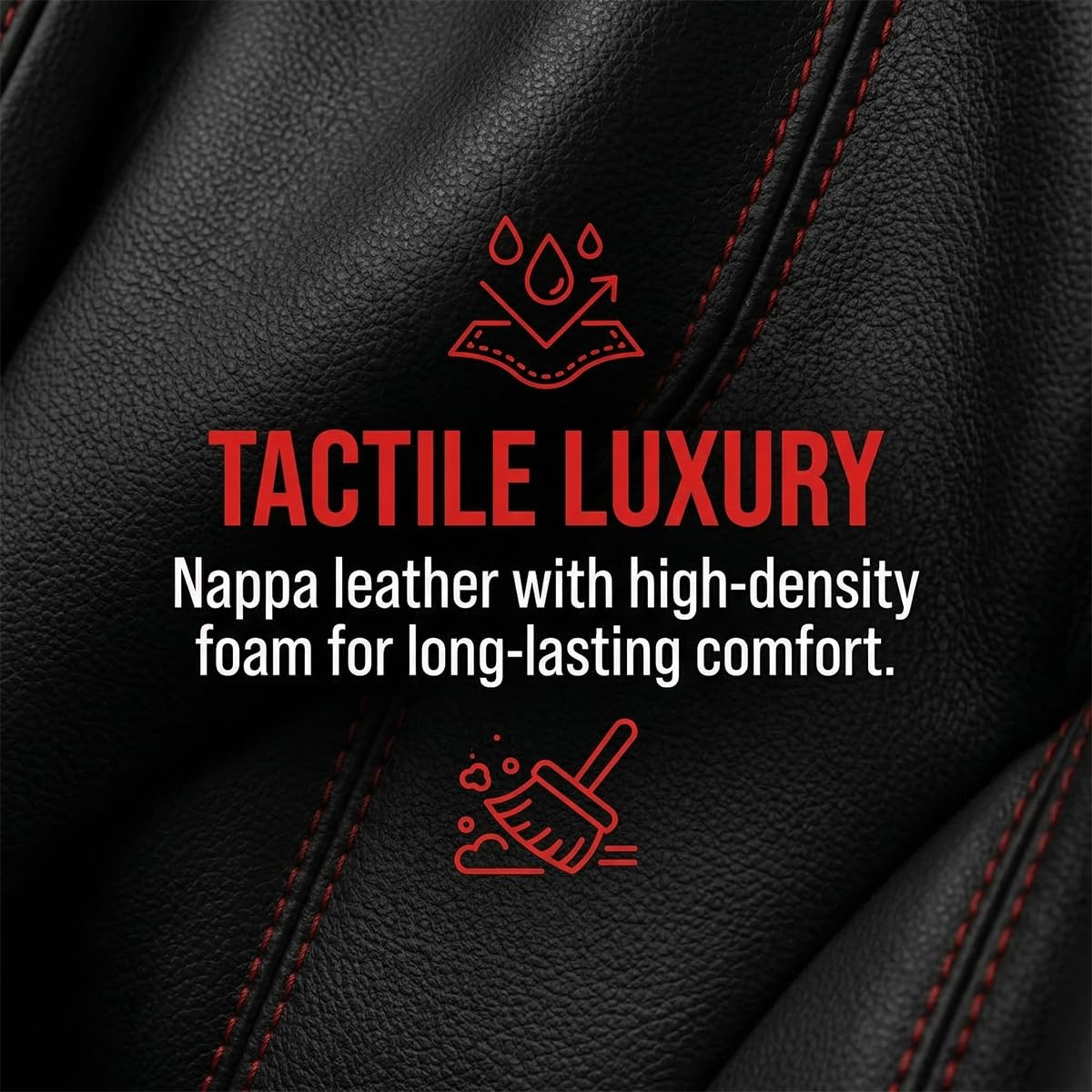 Black Red Leather Car Seat Cover Full Set E641