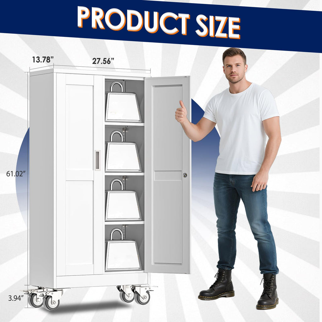 61" Metal Rolling Storage Cabinet with 2 Doors and Wheels N96586