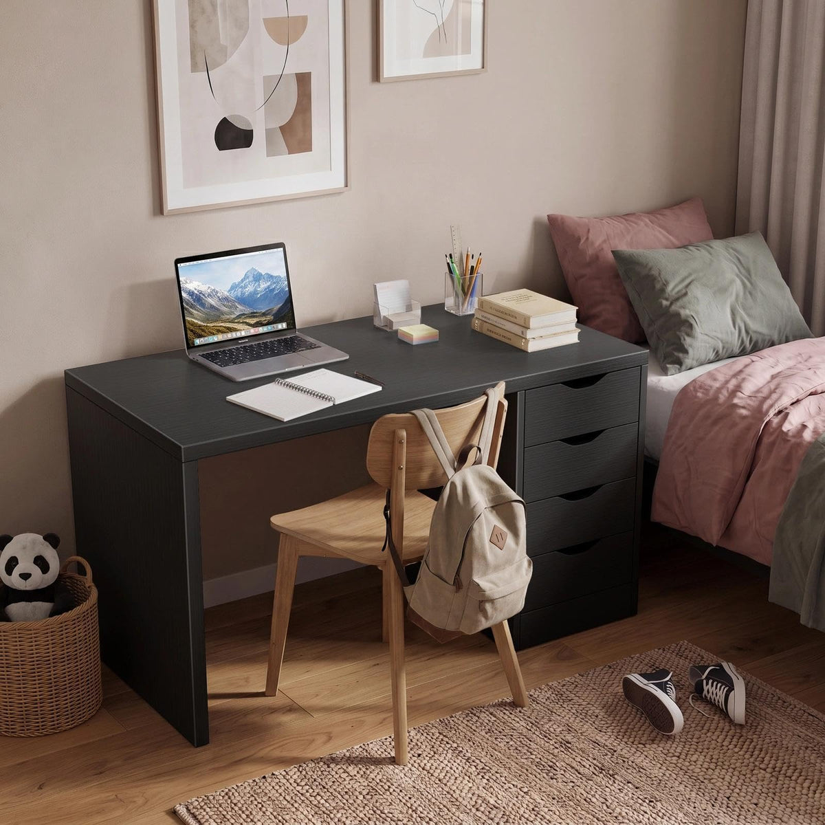 Black Computer Desk with Drawers Q763594
