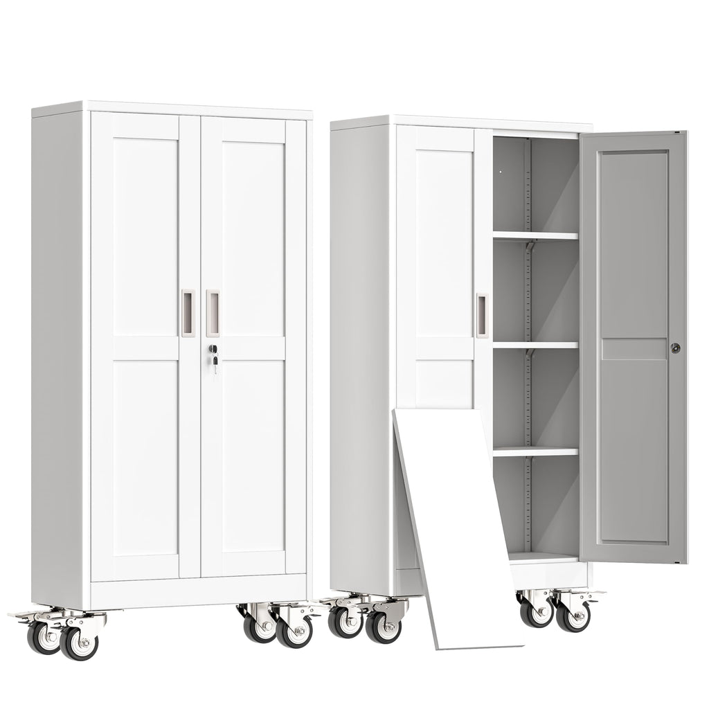 61" Metal Rolling Storage Cabinet with 2 Doors and Wheels N96586