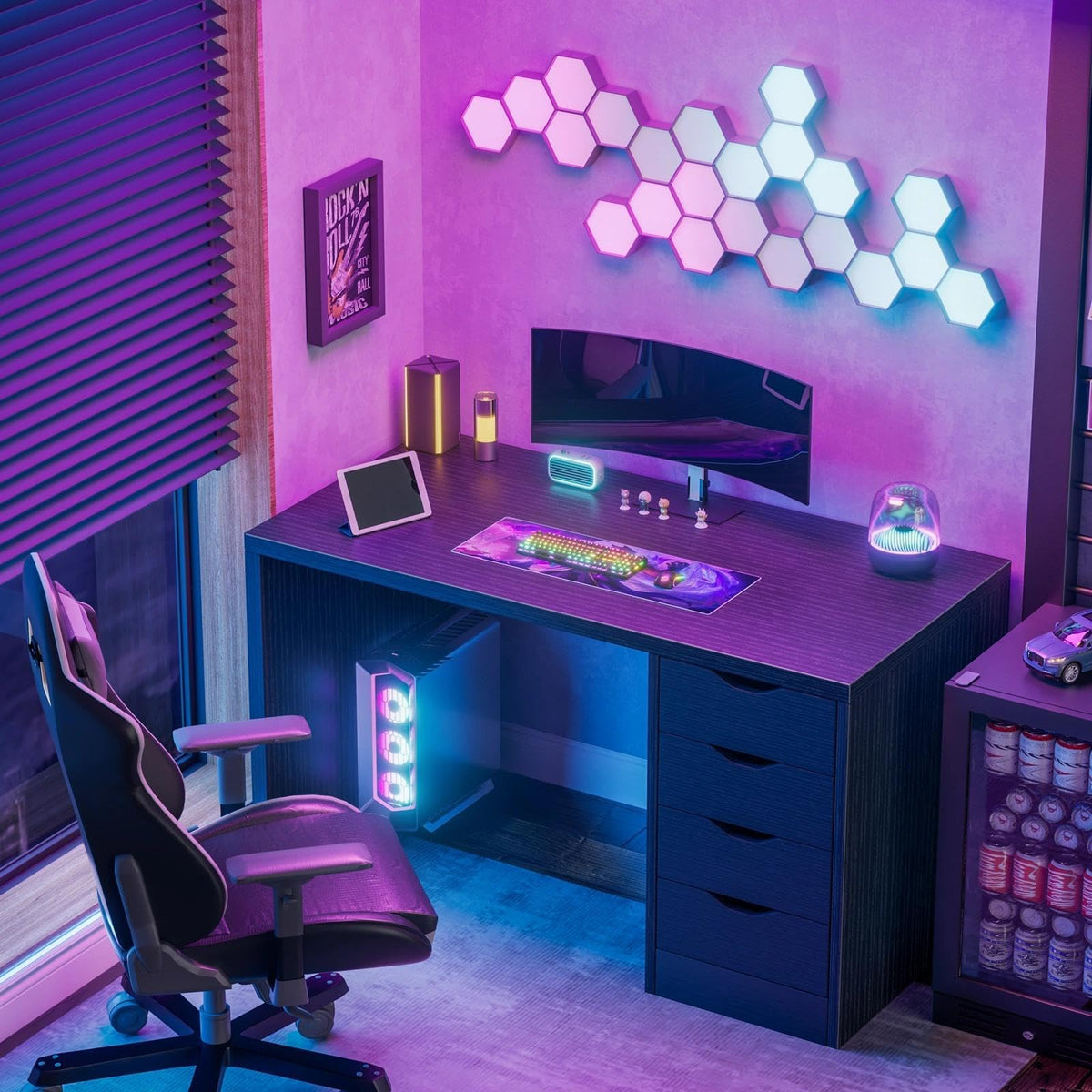 Black Computer Desk with Drawers Q763594