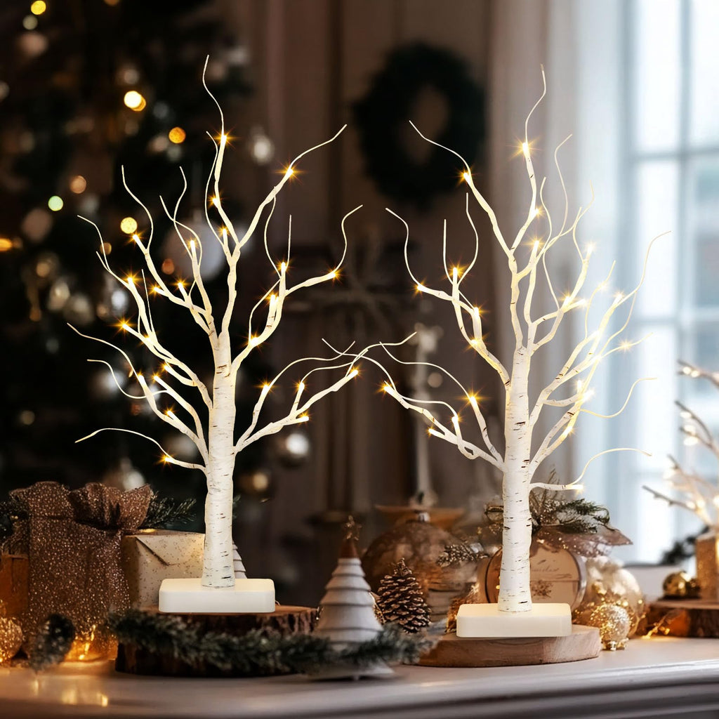 Lighted Birch Tree 2 Pack with 24 LED Battery Powered Timer Y38613