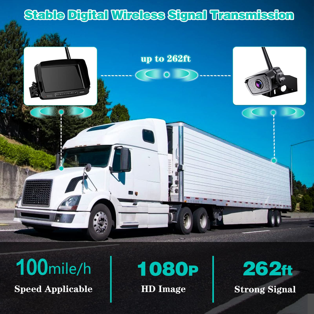 Wireless Backup Camera 7 Inch Monitor Rear View Camera System IP69 Waterproof Night Vision H13706