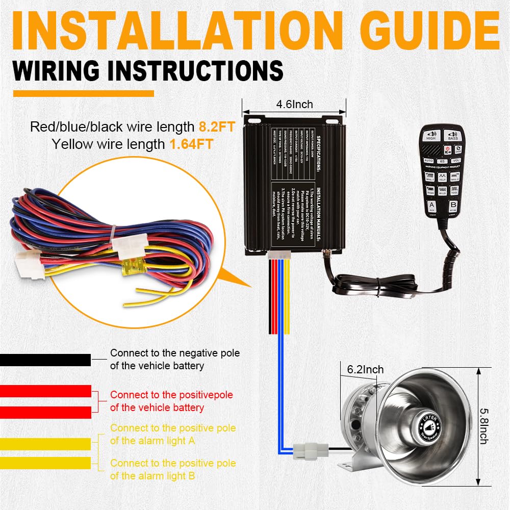 250W Multi-Tones Slim PA Siren Speaker with Handheld Controller & Mic S9320