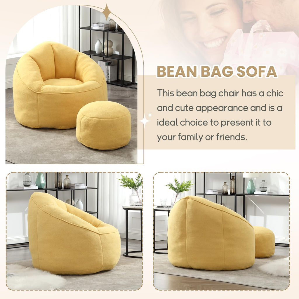 Upholstered Bean Bag Sofa Chair with Ottoman O3370