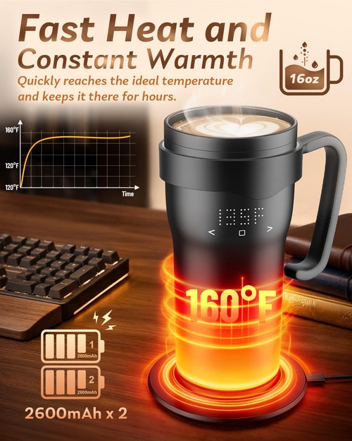 16oz Temperature Control Rechargeable Heated Mug U33988