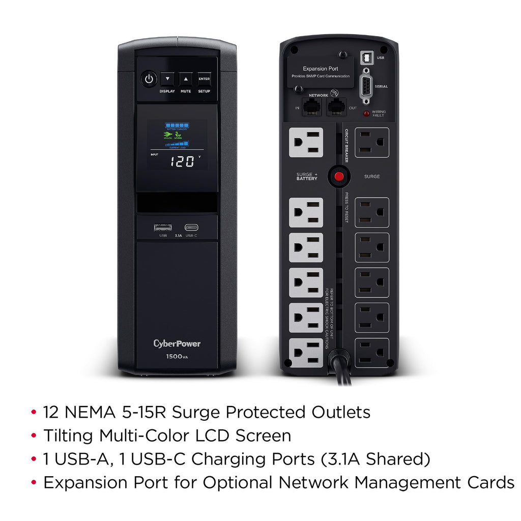 1500VA/1000W 12 Outlets Mini Tower UPS System J41858