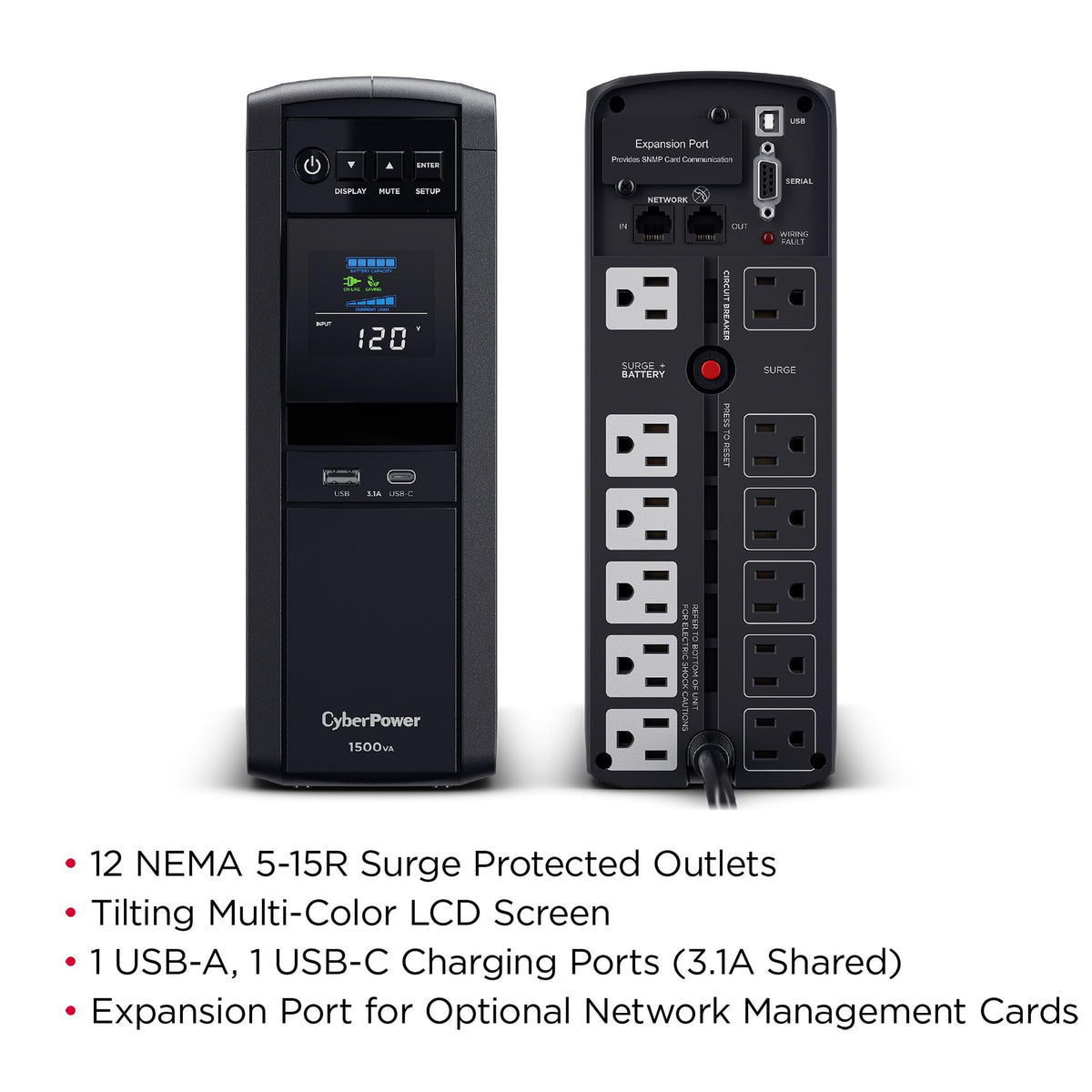 1500VA/1000W 12 Outlets Mini Tower UPS System J41858