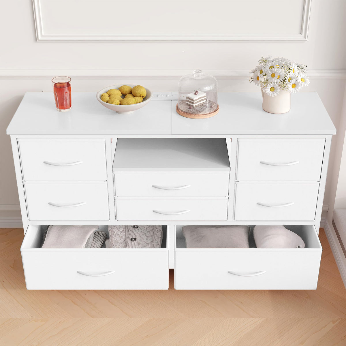 8 Drawer LED TV Stand Dresser with Charging Station N639946