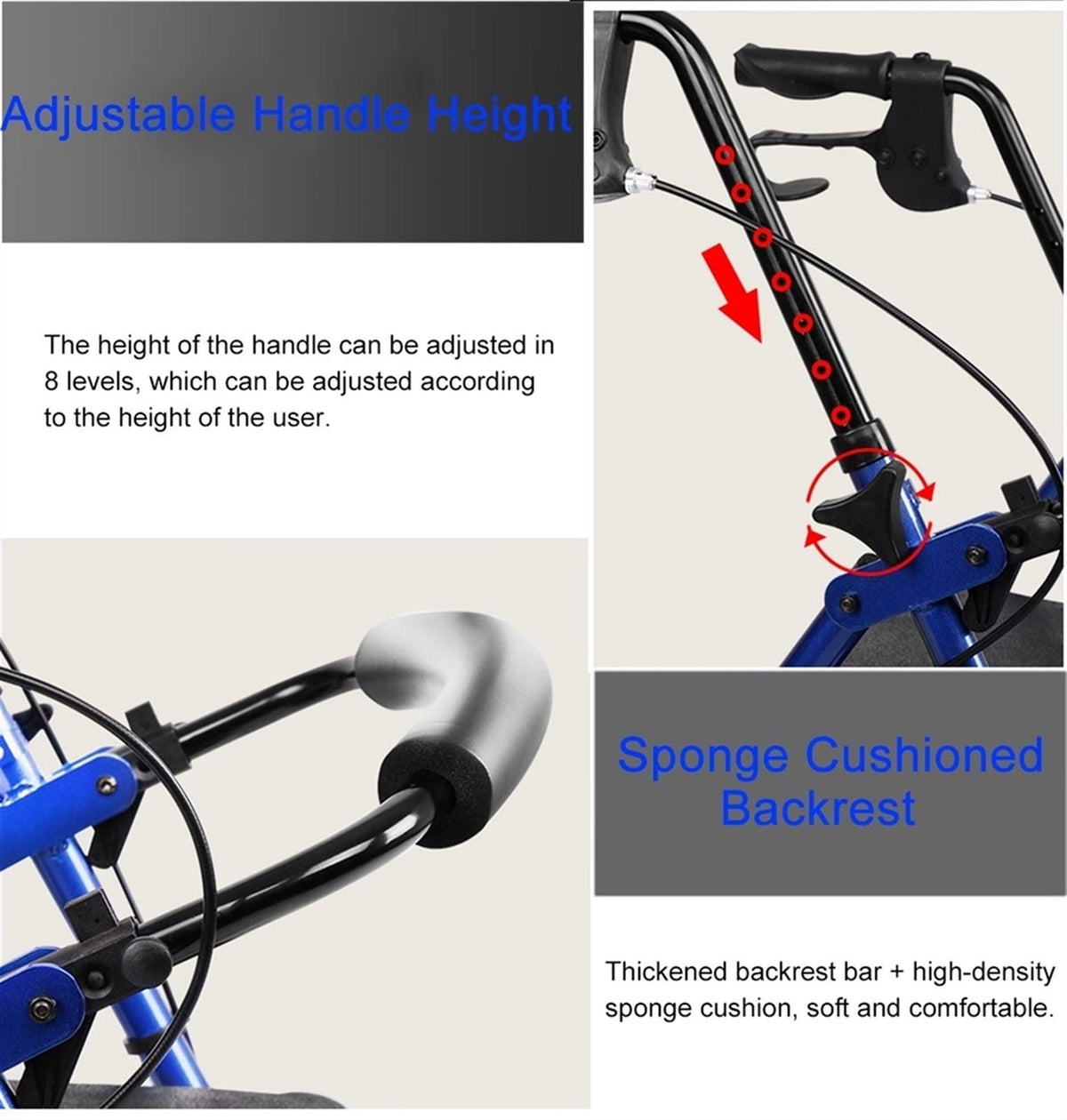 Blue Rolling Walker with Seat Basket Brakes Z486148