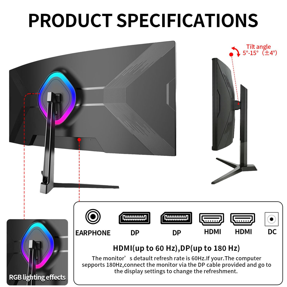 34 Inch Curved Ultrawide Monitor WQHD 165Hz 1ms HDR10 FreeSync G-Sync VESA Mount Compatible Y35029