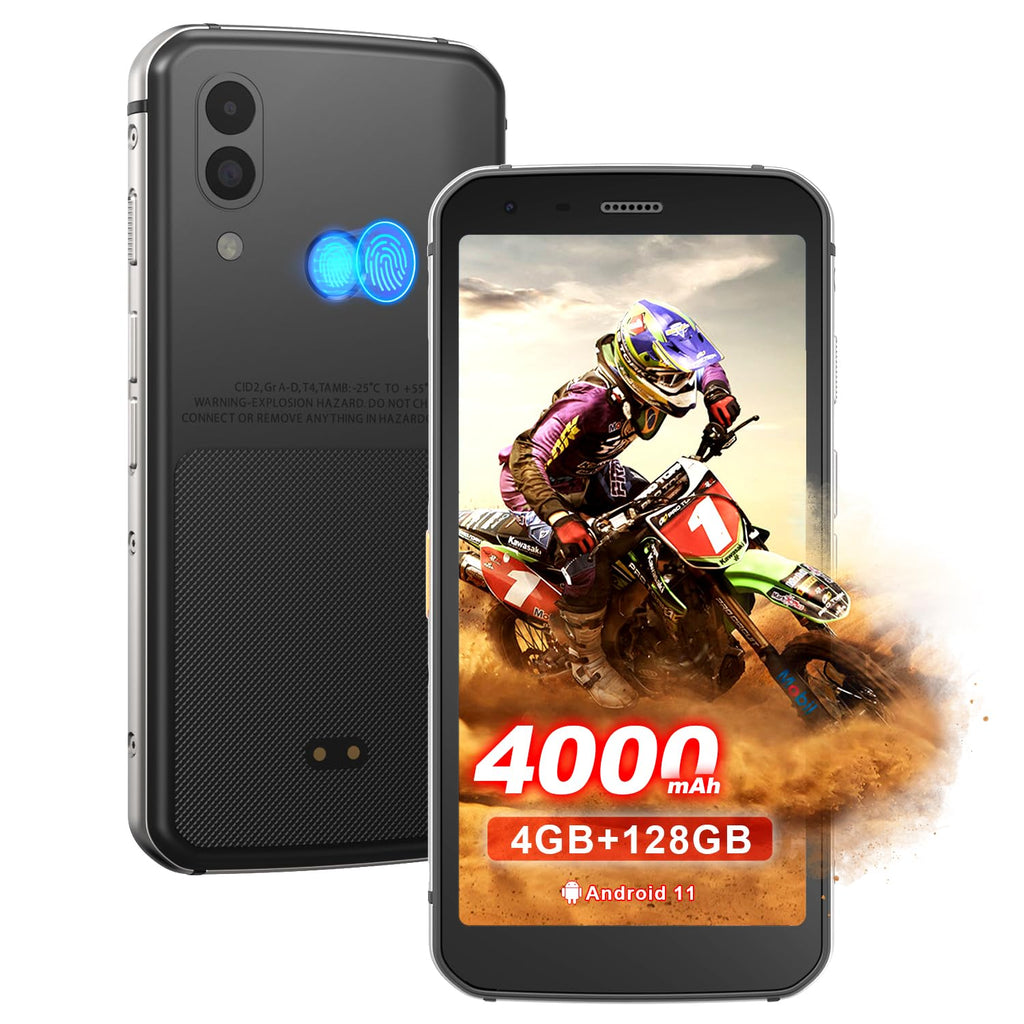 Unlocked Rugged Cell Phone 128GB IP68 Waterproof Android Smartphone Black L378