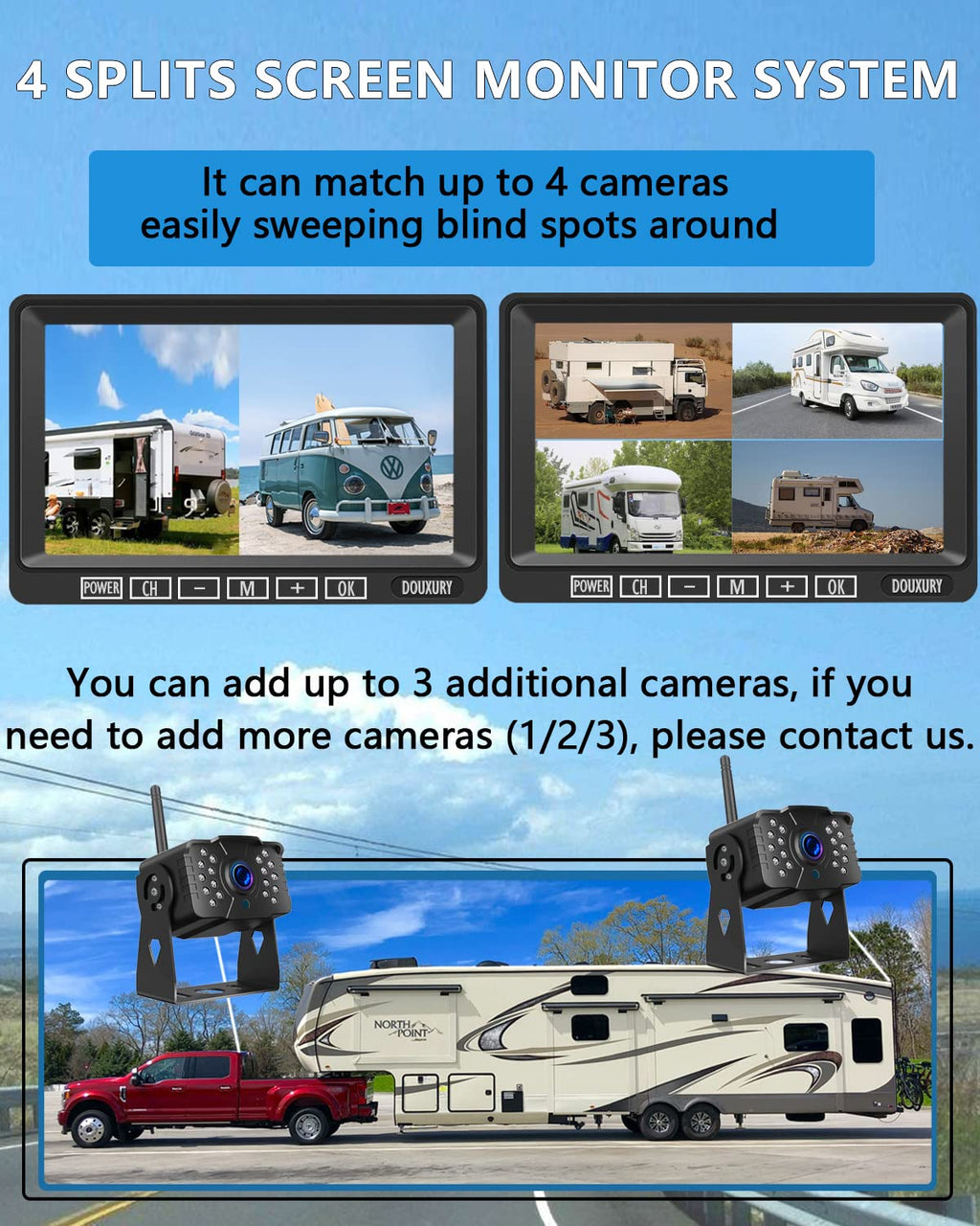 IP69 Waterproof HD 1080P Wireless Backup Camera System with 7" Monitor W6738