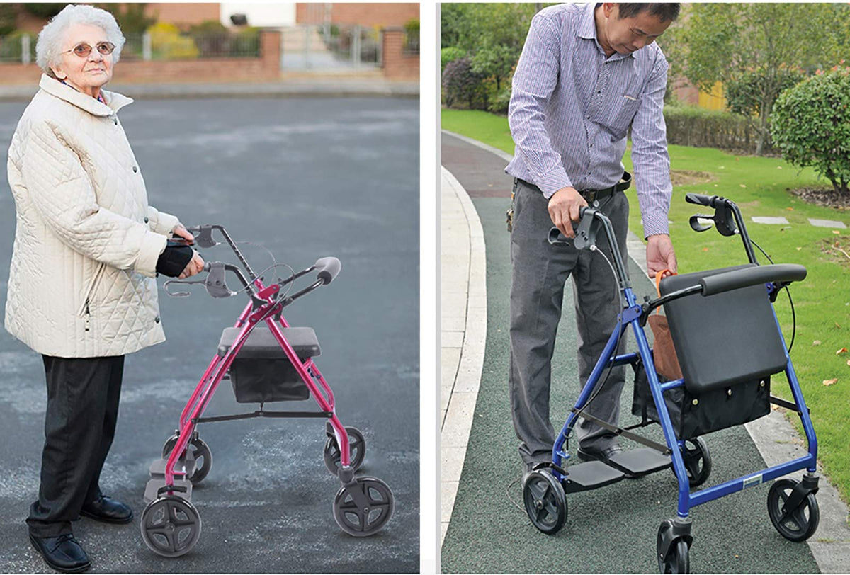 Blue Rolling Walker with Seat Basket Brakes Z486148