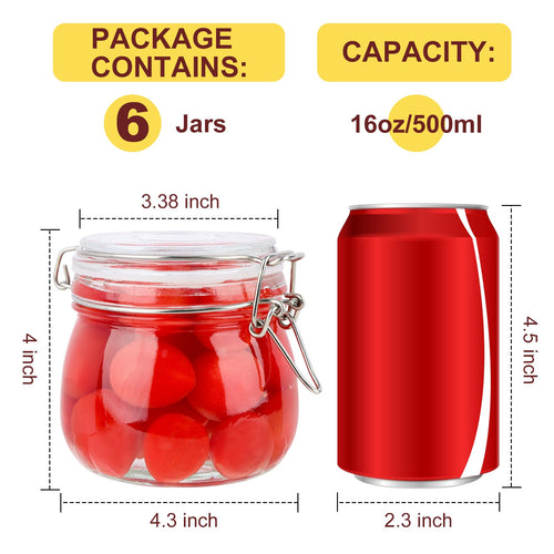 16oz Glass Jars with Airtight Lids, 6 Pack X195230