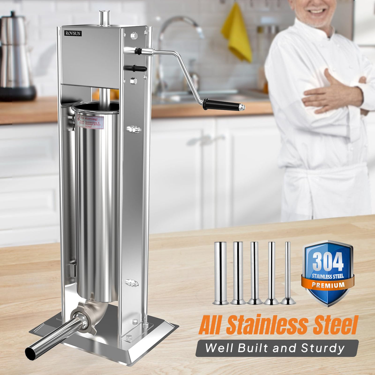 15LBS/7L Two Speed Stainless Steel Vertical Sausage Stuffer D2563