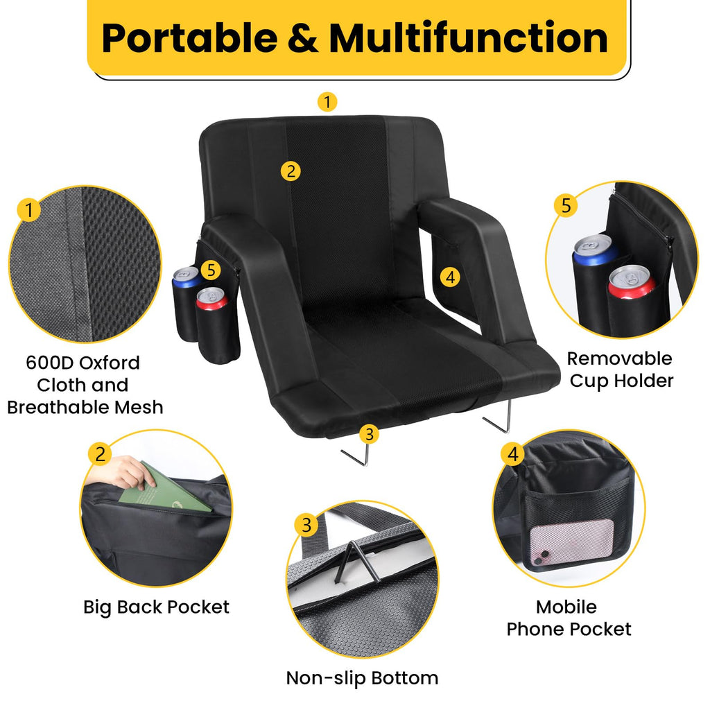 2 Pack Portable Folding Stadium Seats with Back Support and Cushion L893358