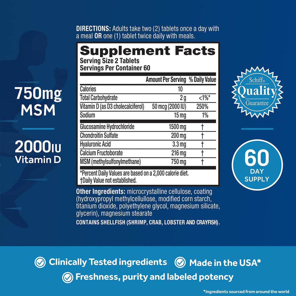 Glucosamine Chondroitin MSM Vitamin D3 Joint Support Supplement 120 Tablets 2 Pack K323