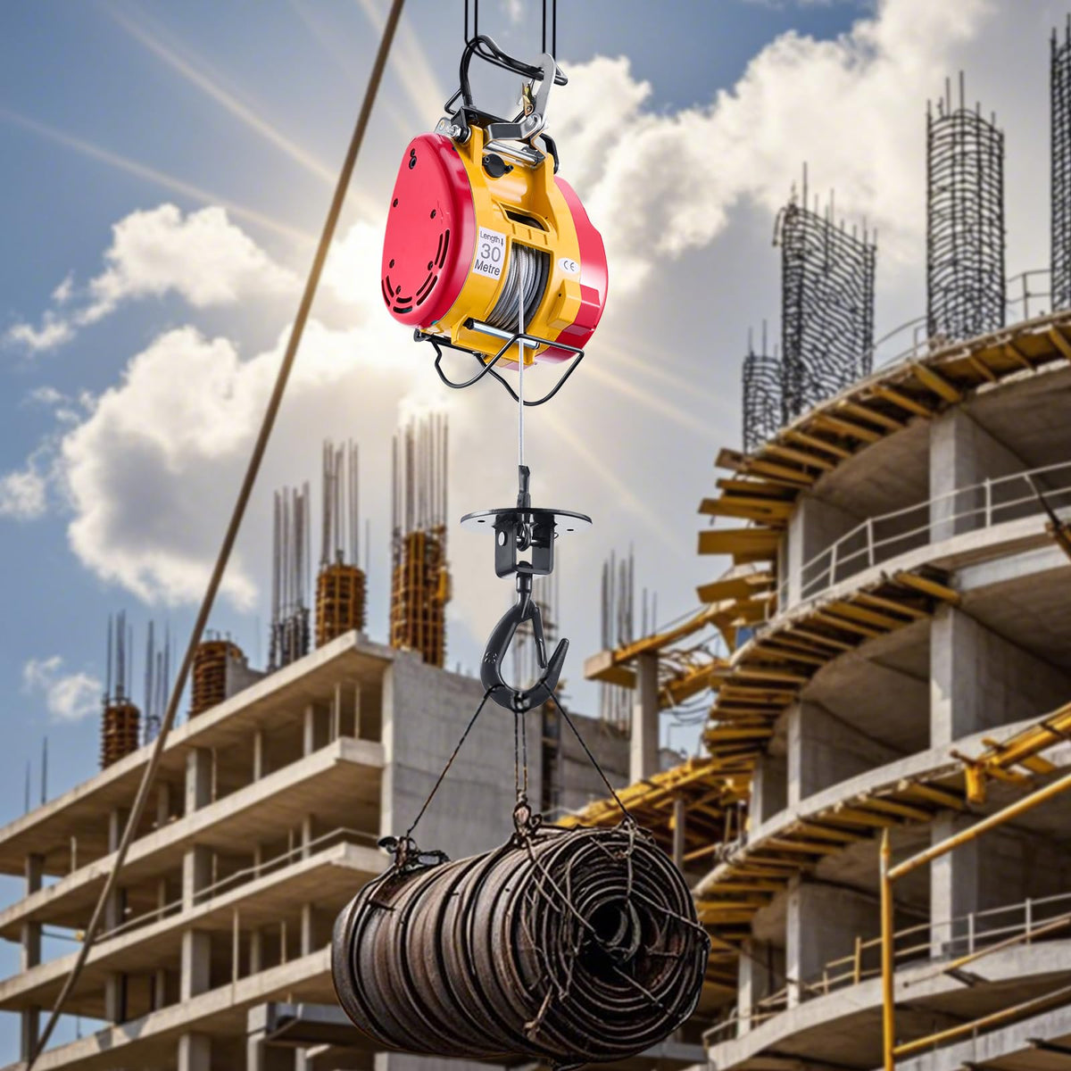 1100 lbs 1800W Portable Electric Hoist Winch with Wireless Remote Control F663665