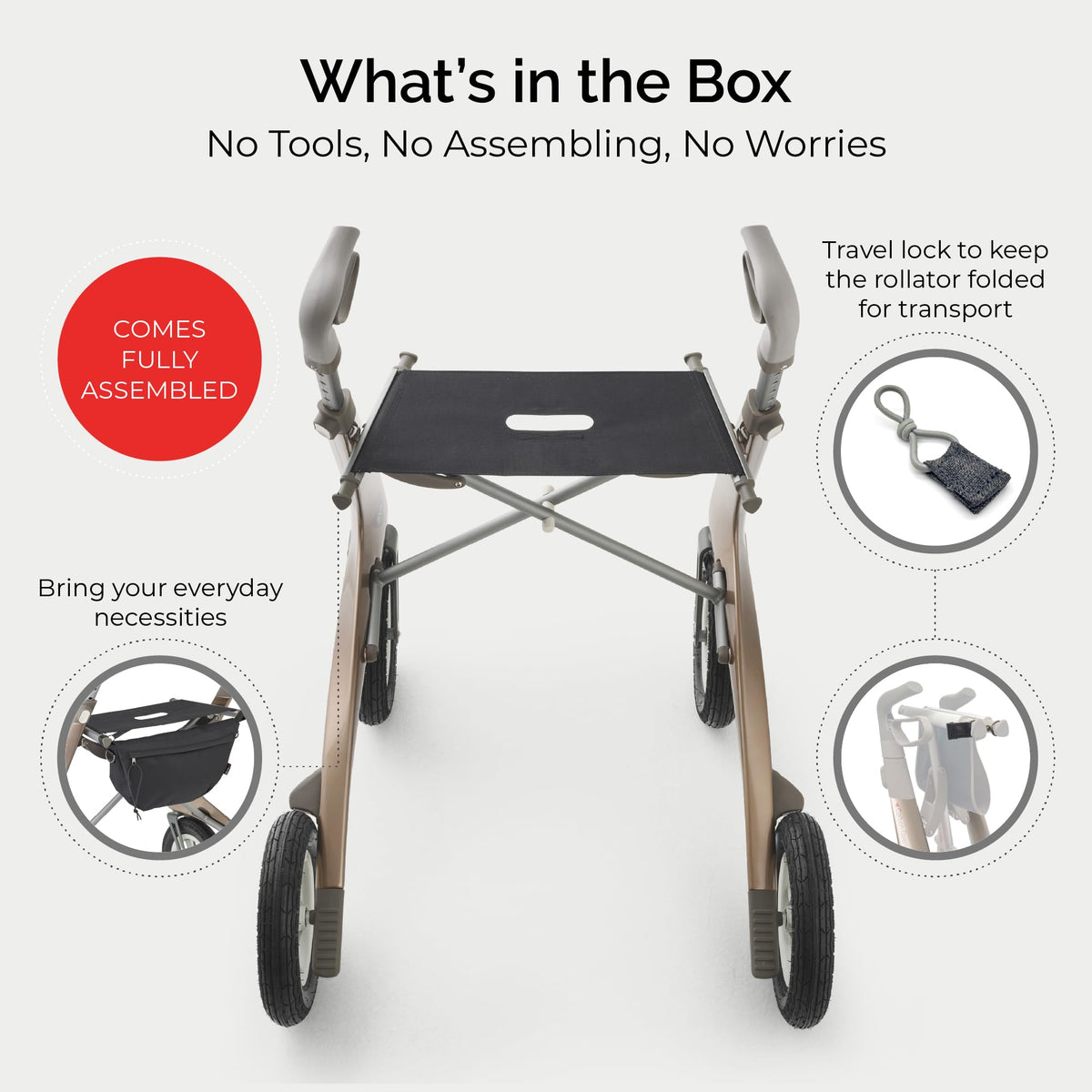 Carbon All Terrain Foldable Rollator with Seat R325