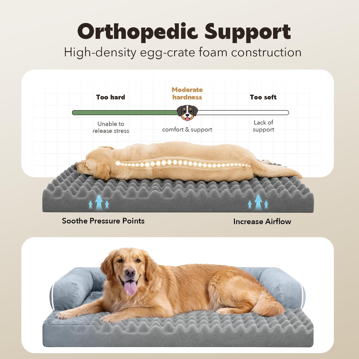 Washable Orthopedic Dog Bed with Bolster N405