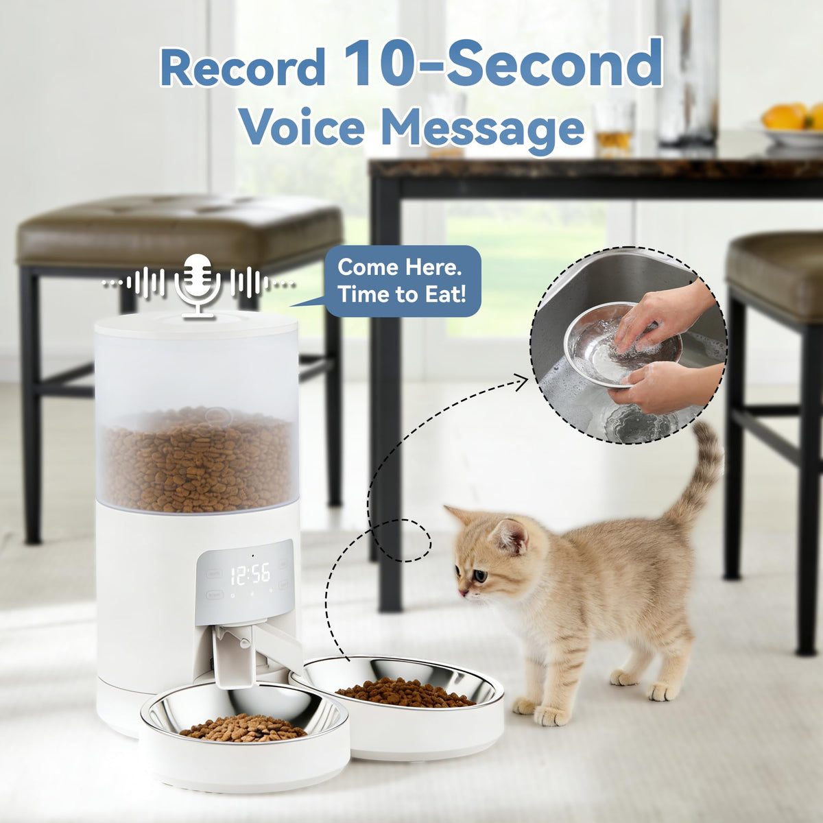 Automatic Cat Feeder for 2 Cats, 6L White U89861