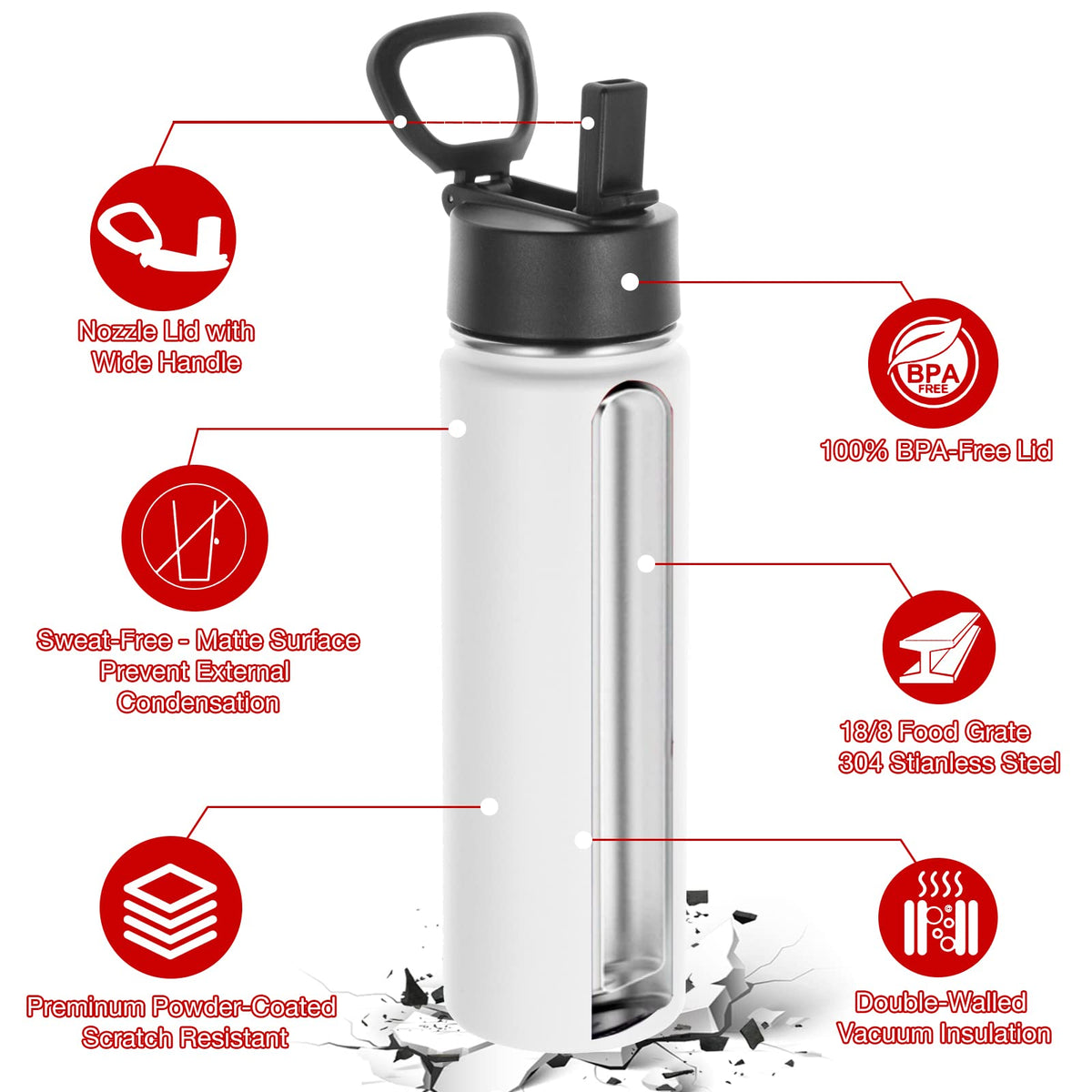 22 oz Stainless Steel Insulated Water Bottles with Straw 8 Pack O7938