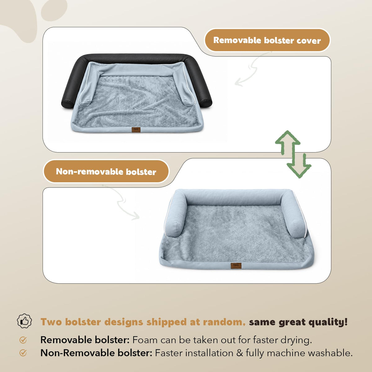 Washable Orthopedic Dog Bed with Bolster N405