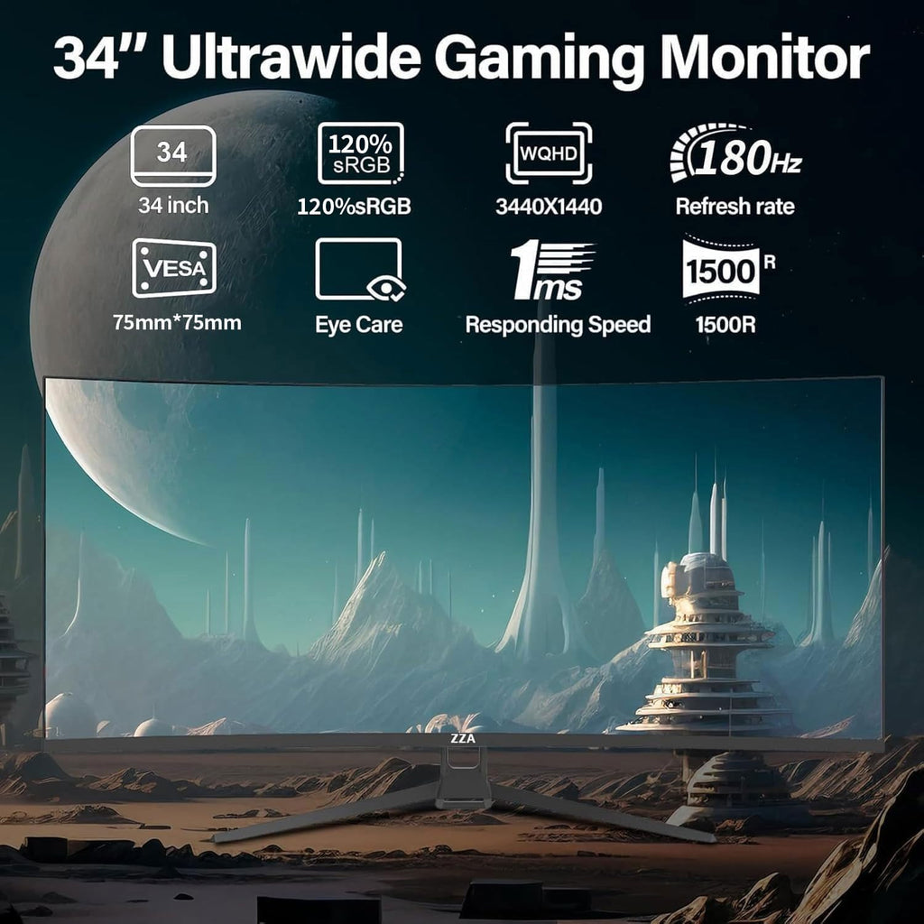 34 Inch Curved Ultrawide Monitor WQHD 165Hz 1ms HDR10 FreeSync G-Sync VESA Mount Compatible Y35029