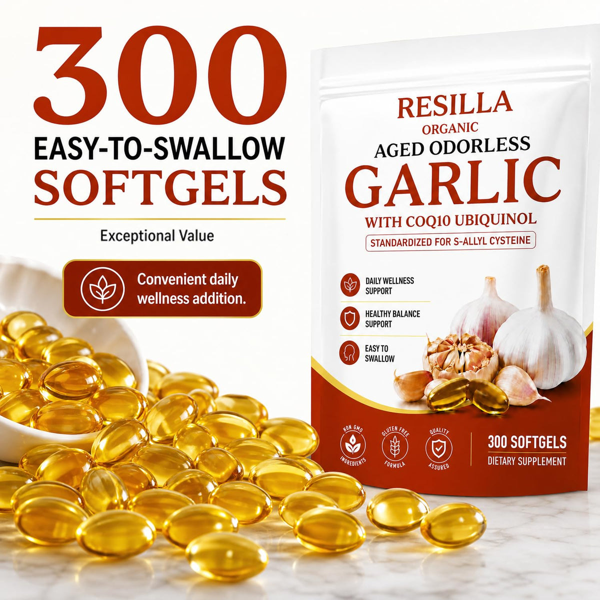 Organic Garlic Extract with CoQ10 Ubiquinol 300 Softgels G626443