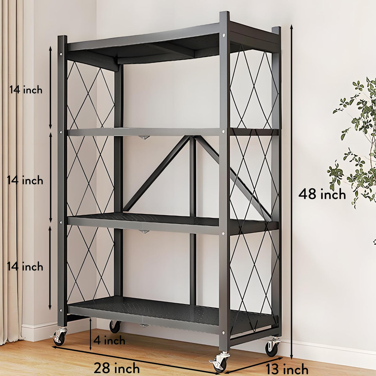 Metal Shelves, 4-Tier Foldable Shelving Unit with Wheels A65975