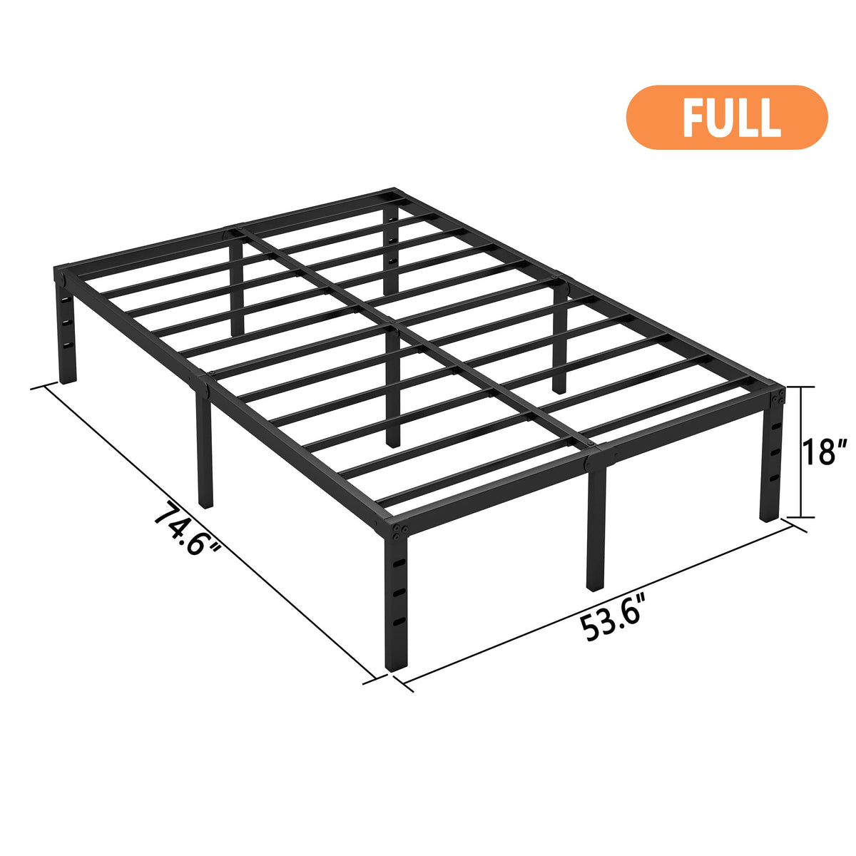 18 Inch Full Bed Frame with Under Bed Storage, Black K523628