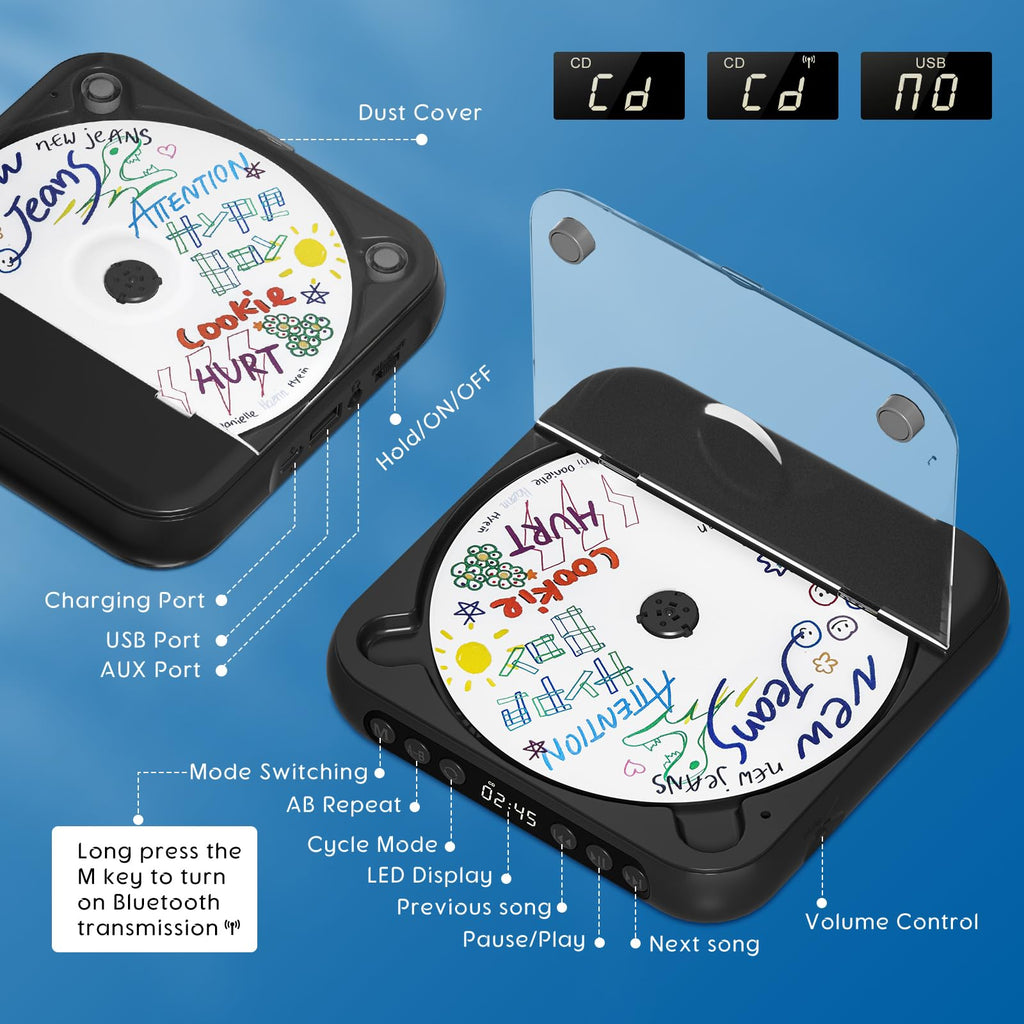 Black Portable Bluetooth CD Player P620