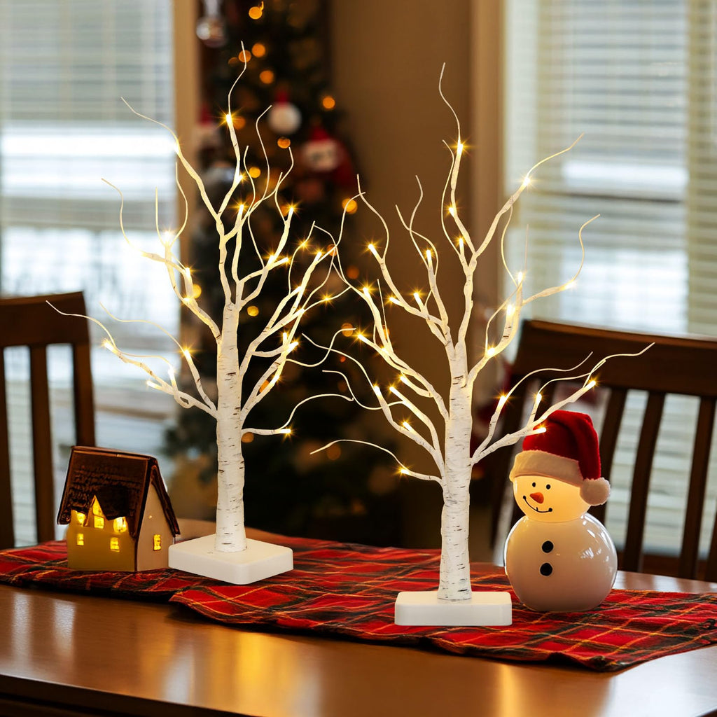 Lighted Birch Tree 2 Pack with 24 LED Battery Powered Timer Y38613