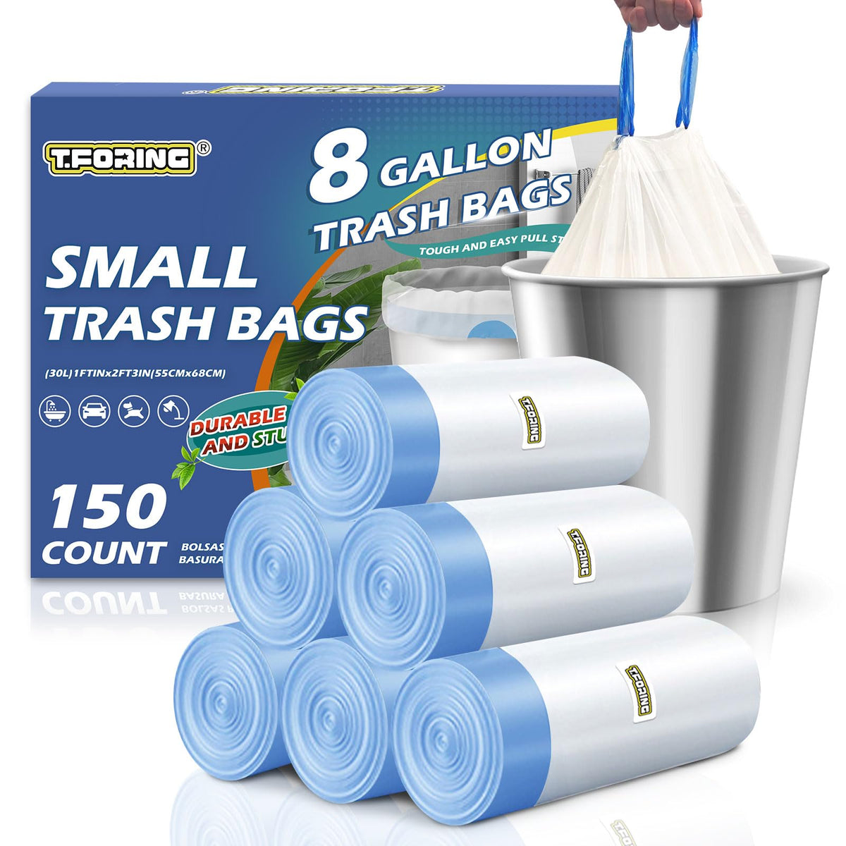 8 Gallon Drawstring Trash Bags 1.2 Mil Unscented 150 Count F729943